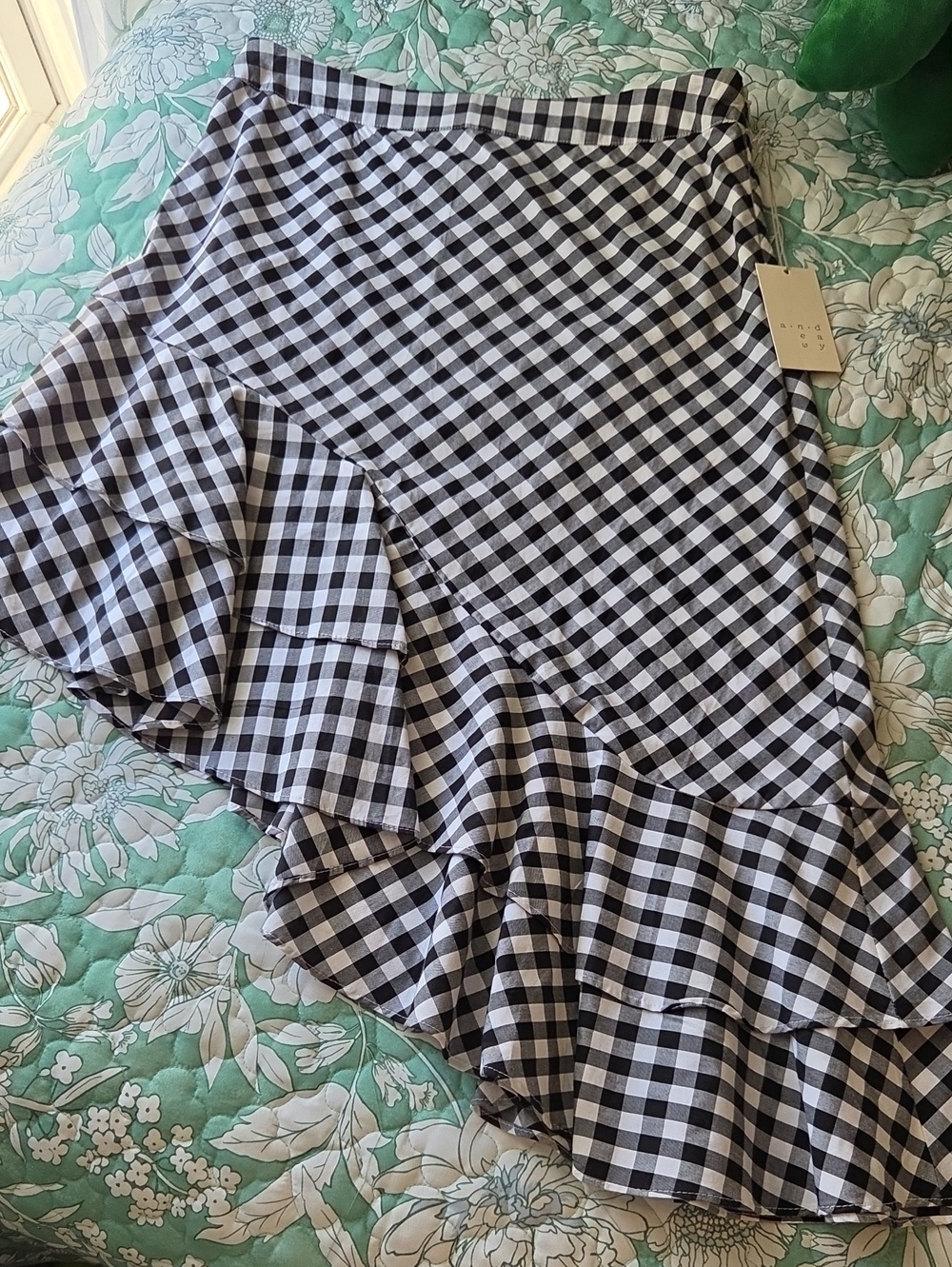 Black & White Gingham Ruffle Midi Skirt